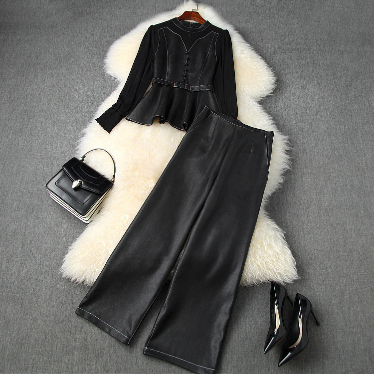 European and American women's clothing 2020 autumn new style Long-sleeved mesh blouse Wide-leg pants suede Fashion suits, Black
European and American women's clothing 2020 autumn new style Long-sleeved mesh blouse Wide-leg pants suede Fashion suits, Black
