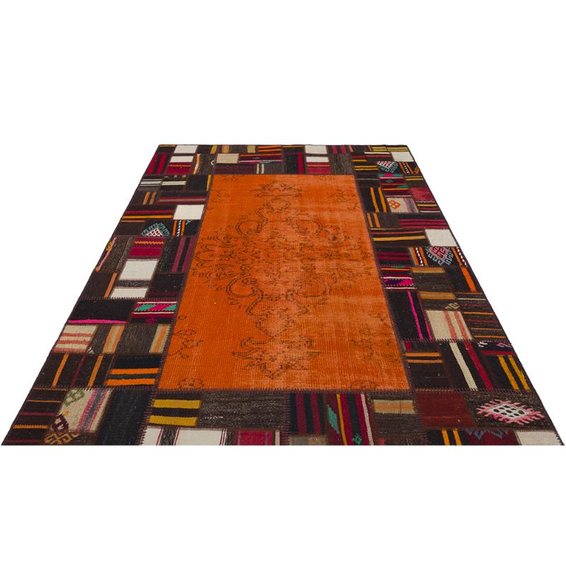 Orange and Brown Patchwork Rug, Living Room Rug Office Rug hhp133