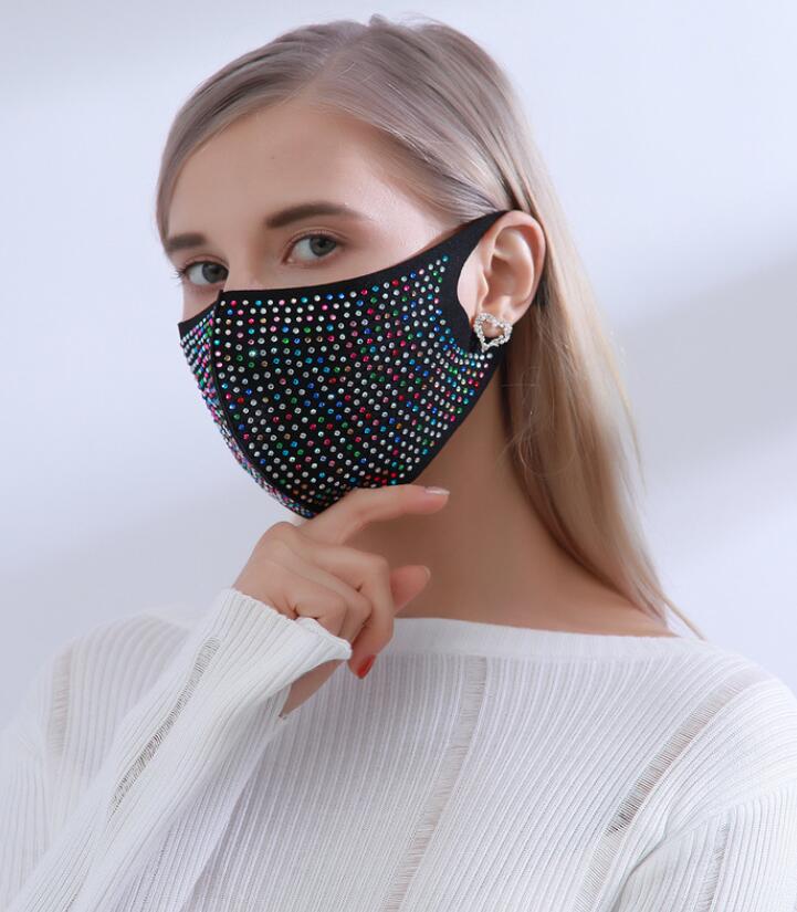 Full rhinestone 3D face mask fashion women girl shine diamond bling mouth covers anti dust windproof 5 colors