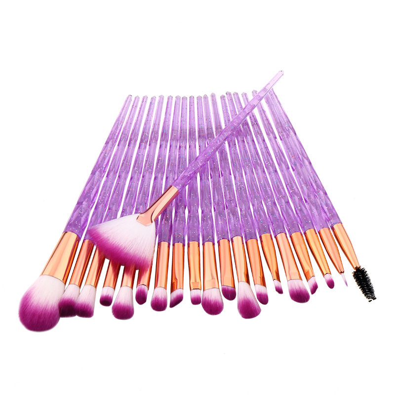 Professional 20pcs Diamond Fan Powder Foundation Brush Blush Blending Eyeshadow Lip Cosmetic Eye Make Up Brushes Kit Tool