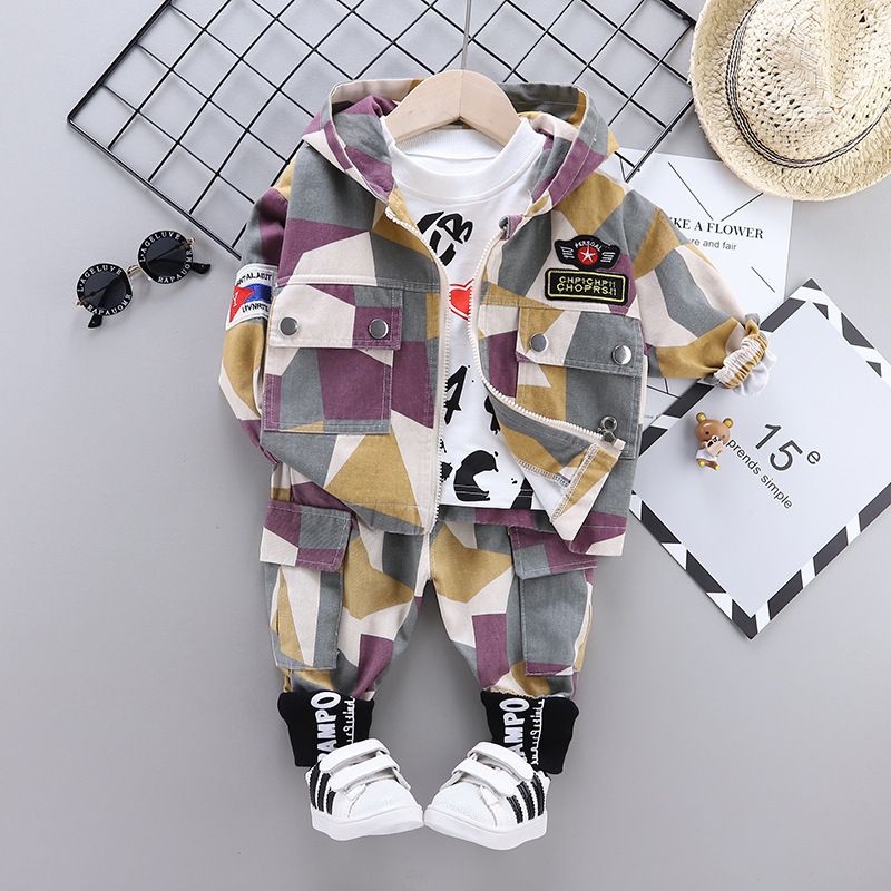 New Spring Children Active Clothes Baby Boys Girls Camouflage Zipper Jacket T Shirt Pants 3Pcs/sets Kids Infant Casual TracksuitX1019