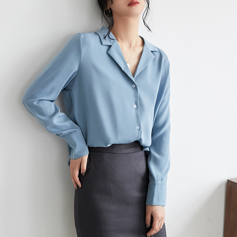 Women's Blouses & Shirts Autumn Long Sleeve White Chiffon Blouse Women Solid Loose Womens Casual V-Neck Cardigan Button Up Shirt Blusa 93831