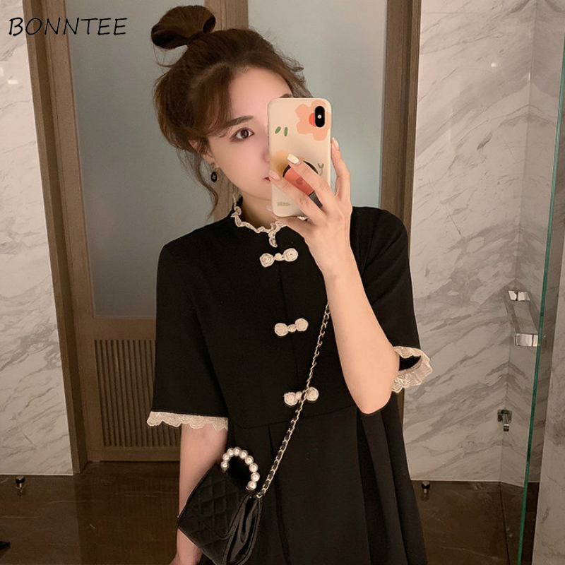 Dress Women Stand Collar Solid Lace Oriental Design Tunic Pleated Streetwear Ulzzang Ins Female Midi Dresses Temperament Party, Black
Dress Women Stand Collar Solid Lace Oriental Design Tunic Pleated Streetwear Ulzzang Ins Female Midi Dresses Temperament Party, Black