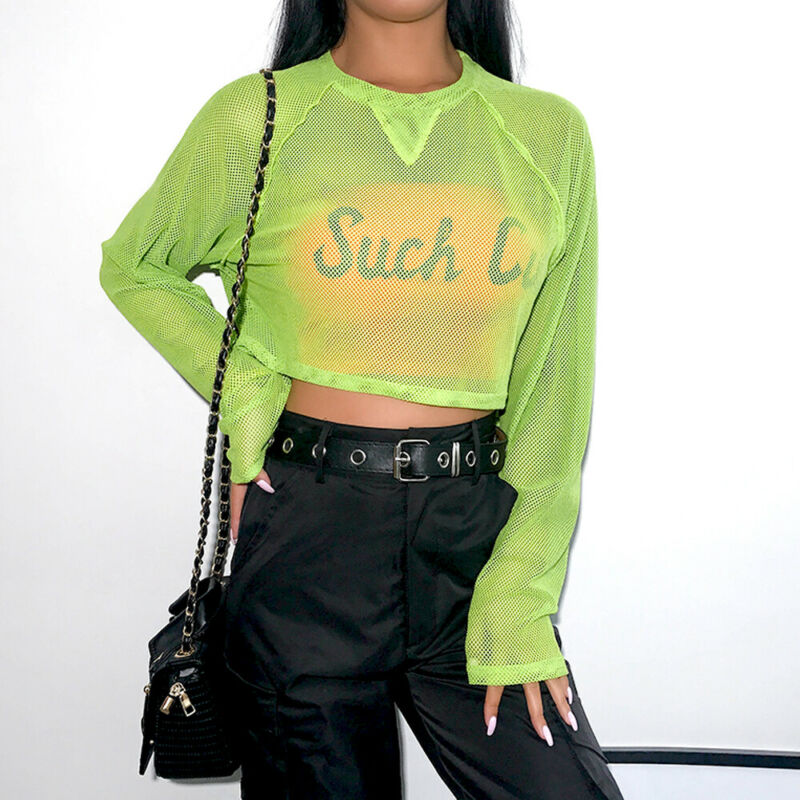 Fashion Women Sheer Mesh Crop Tops Ladies Long Sleeve O Neck T Shirt Summer Streetwear, Black
Fashion Women Sheer Mesh Crop Tops Ladies Long Sleeve O Neck T Shirt Summer Streetwear, Black