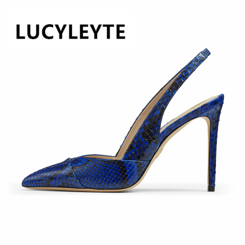 New style slingback snakeskin women's sandals sexy European and American color matching plus size fashion pointed sandals, Blue
New style slingback snakeskin women's sandals sexy European and American color matching plus size fashion pointed sandals, Blue