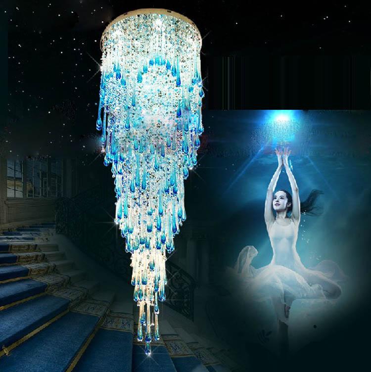 

New crystal chandelier round double staircase hanging line crystal lamp villa living room ceiling lamp hotel project lobby hall led