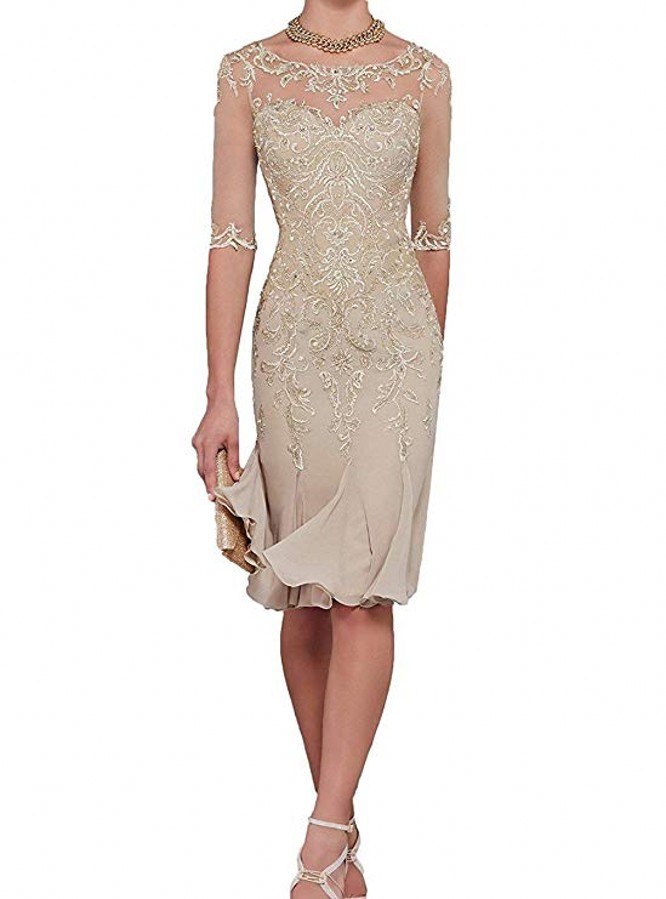 New Half Sleeve Chiffon Mother of The Bride Dresses 2020 Knee Length Mother Formal Dress Party Dinner Prom Gowns robe de soriee