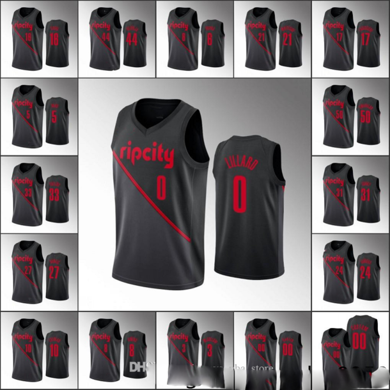 Men Rodney Hood Hassan WhitesidePortland TrailDamian Lillard C.J. McCollumBlazers Black City Jersey
