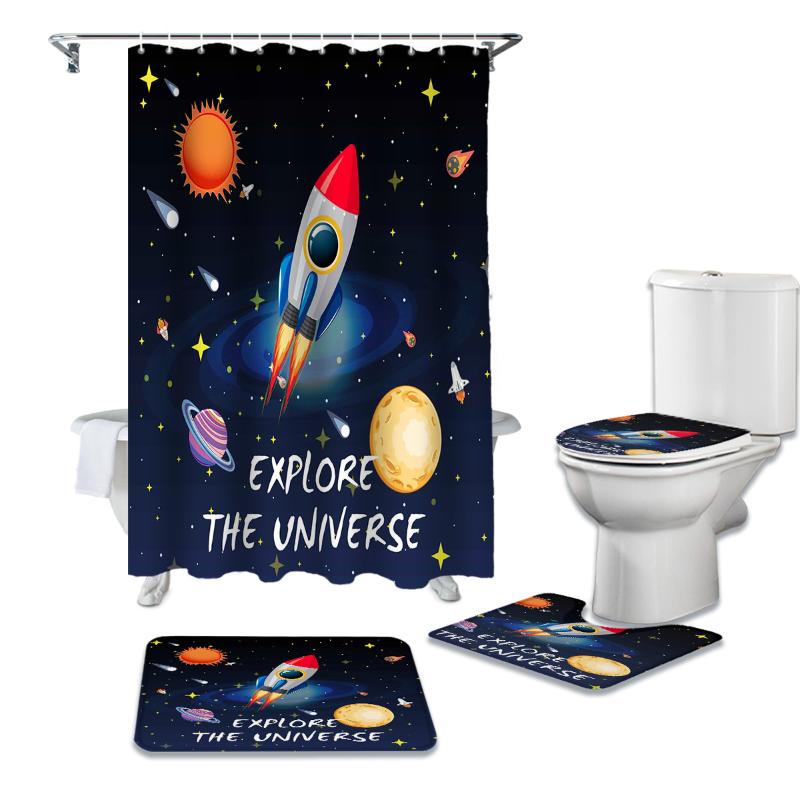 Space Universe Planet Rocket Shower Curtain Sets Non-Slip Rugs Toilet Lid Cover and Bath Mat Bathroom Curtains Set
Space Universe Planet Rocket Shower Curtain Sets Non-Slip Rugs Toilet Lid Cover and Bath Mat Bathroom Curtains Set