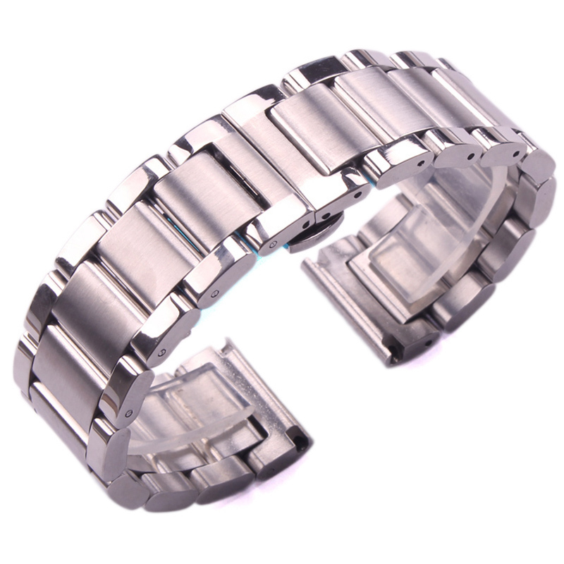 Solid 316L Stainless Steel Watchbands Silver 18mm 20mm 22mm Metal Watch Band Strap Wrist Watches Bracelet CJ191225