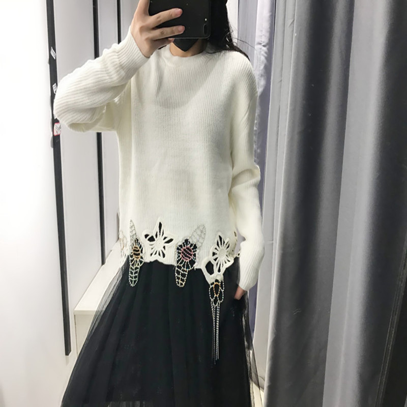 Women' Knitted Sweater New Style Hem Beautifully Nailed Diamond Tassel Pure Color Pullover Fashion Sweater, White
Women' Knitted Sweater New Style Hem Beautifully Nailed Diamond Tassel Pure Color Pullover Fashion Sweater, White