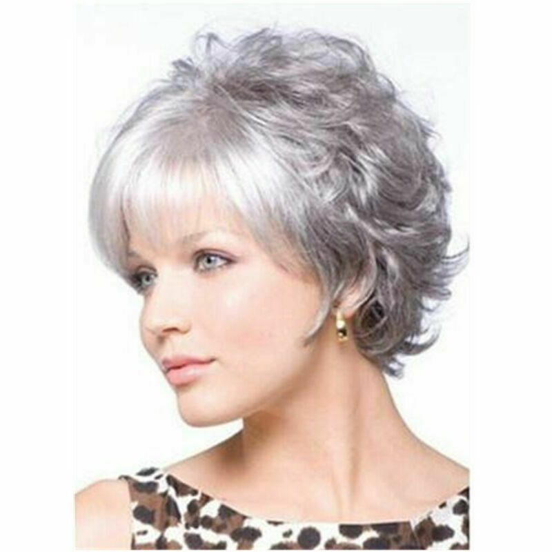 Gray Wigs for Women Short Silver Synthetic Hair Full Wig for White Women Cosplay