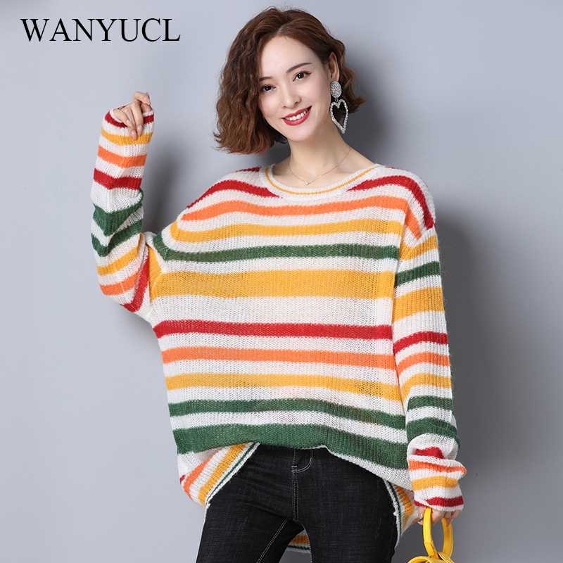 WANYUCL2020 Korean Autumn Round Neck Long Sleeve Knitwear Hollow Sweater Women Rainbow Stripes Short Base Shirt Top, Blue
WANYUCL2020 Korean Autumn Round Neck Long Sleeve Knitwear Hollow Sweater Women Rainbow Stripes Short Base Shirt Top, Blue