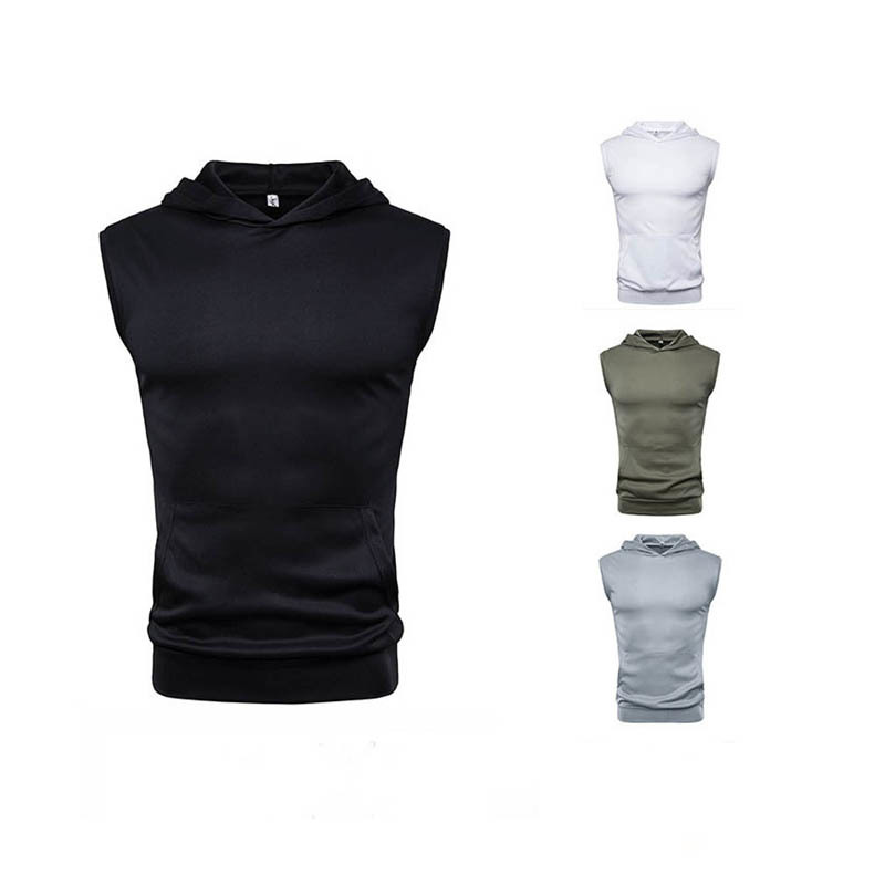 Mens Muscle Hoodie Tank Sleeveless Bodybuilding Gym Workout Fitness Shirts Vest Masculina Tops Men's Clothing MX200815