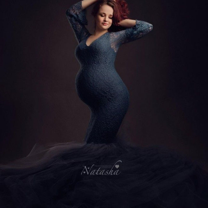 Long Sleeve Gown Lace Maxi Pregnant Women Clothes Photography Pregnancy Dress Maternity Dresses for Photo Shoot