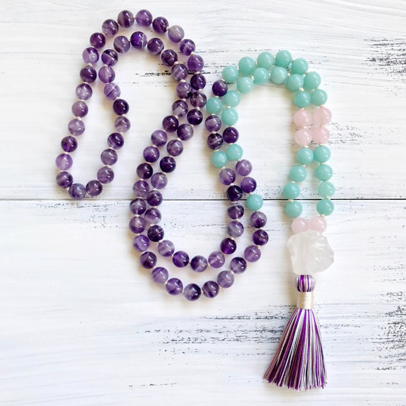 Boho Amethysts Amazonite Mala Beads Neacklace 108 Knotted Tassel Necklace Raw Q-uartz Yoga Meditation Beads Spiritual Jewelry
Boho Amethysts Amazonite Mala Beads Neacklace 108 Knotted Tassel Necklace Raw Q-uartz Yoga Meditation Beads Spiritual Jewelry