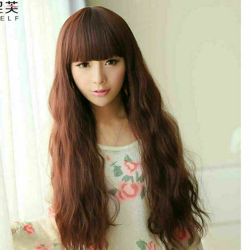 Women Long Wavy Curly Wig Black Brown Fashion Synthetic Hair Wigs Cosplay Party