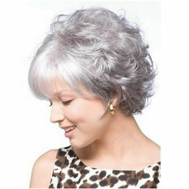Gray Wigs for Women Short Silver Synthetic Hair Full Wig for White Women Cosplay