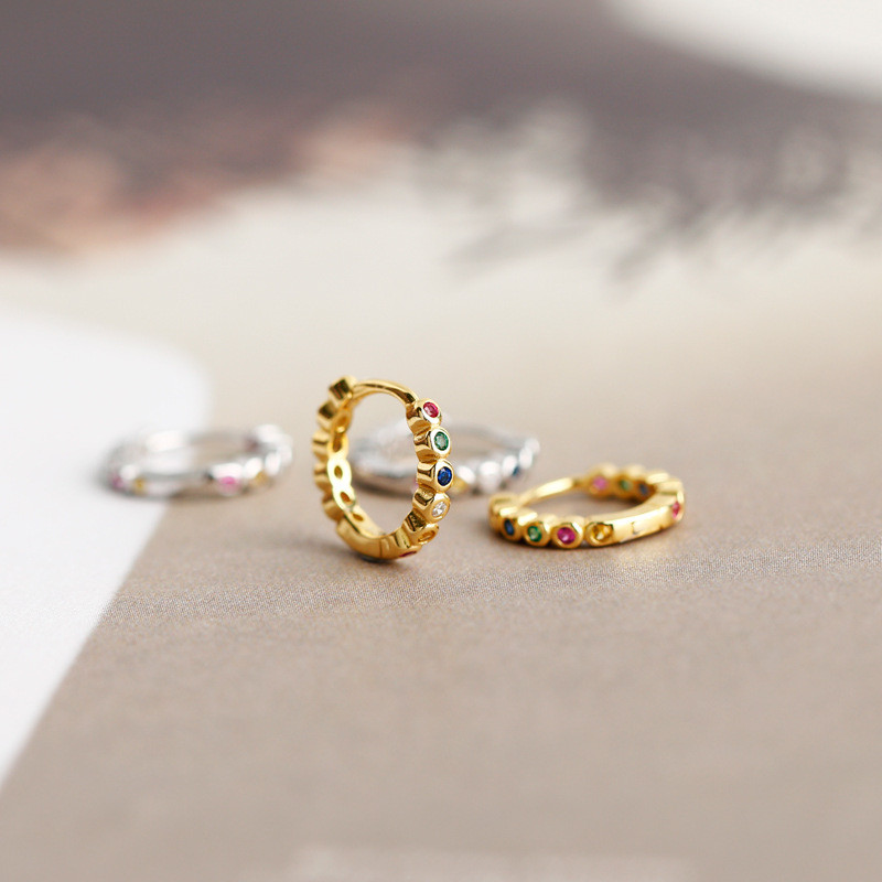 Authentic 925 Sterling Silver Hoop Earrings For Women Wedding Party Gifts Colorful CZ Zircon Round Circle Earring