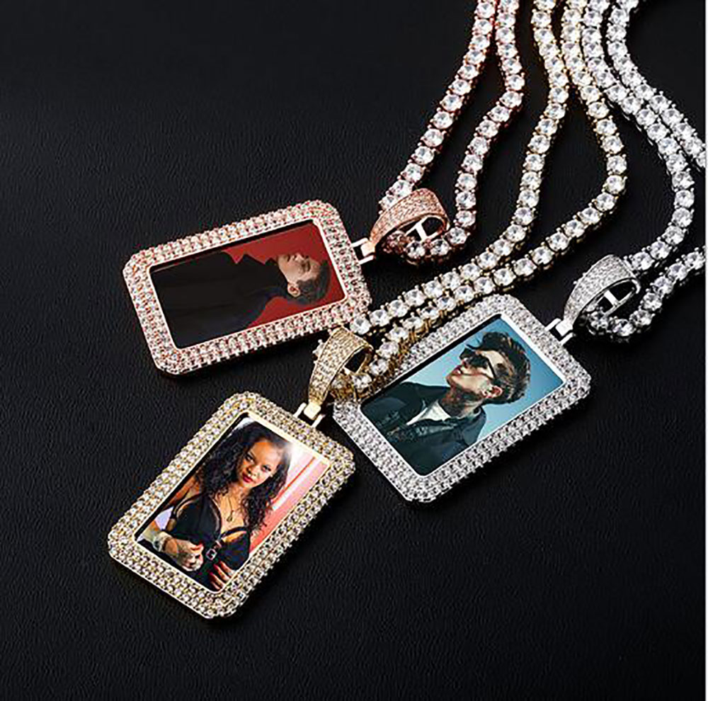 14K Gold Custom Made Memory Picture Po Pendant Iced with 18quot 20quot 24quot Rope Chain Necklace Zircon Bling Mens Hip h