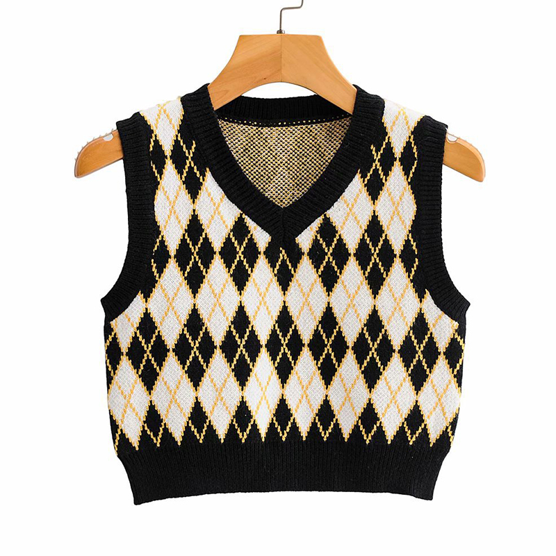 Autumn College-Style vest 2020 Contrast Plaid Sleeveless Knitted Vest Sweater for womens Diamond Plaid Sleeveless Pullovers, Picture
Autumn College-Style vest 2020 Contrast Plaid Sleeveless Knitted Vest Sweater for womens Diamond Plaid Sleeveless Pullovers, Picture