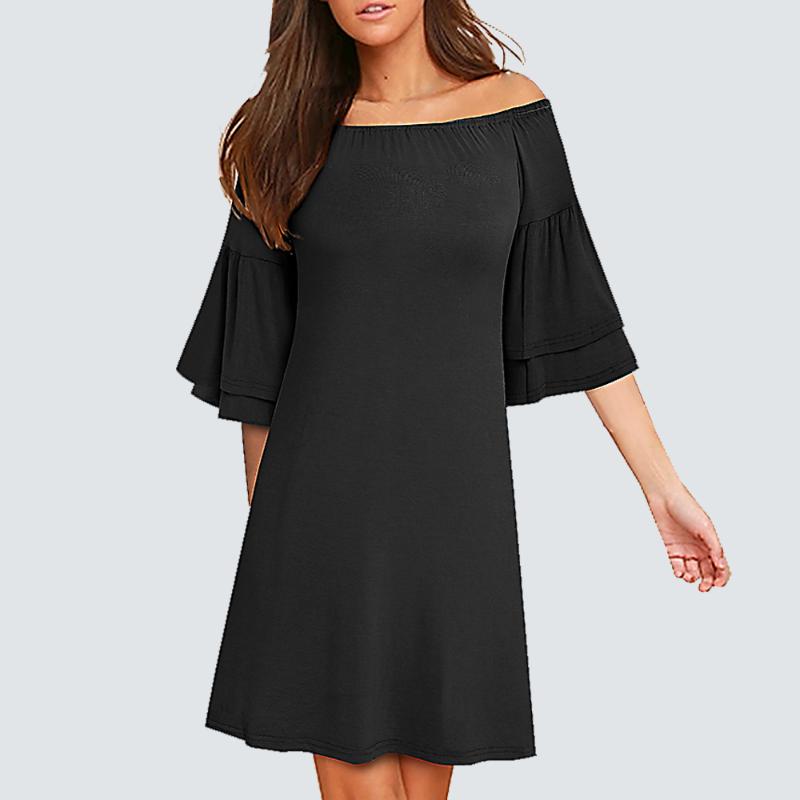 Women Solid Color Loose Casual Summer Dress Brief Elegant Ruffle Sleeve Party Dress HA165, Black
Women Solid Color Loose Casual Summer Dress Brief Elegant Ruffle Sleeve Party Dress HA165, Black