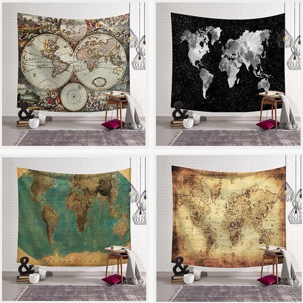 12 Styles World Map Printed Tapestry Wall Hanging Home Decor Beach Towel Yoga Mat Shawl Picnic Mats Home Decor Tapestries