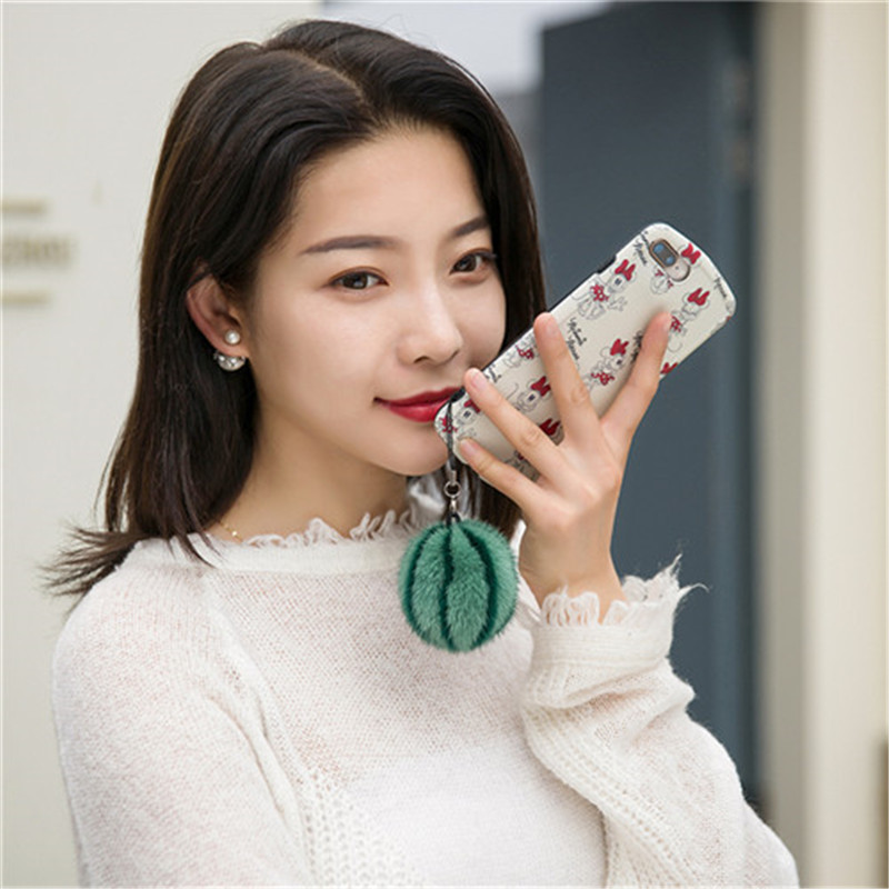 6cm Real Mink Fur Fruit keyring Pompom Ball Doll Toy Bag Charm Key Chain Accessories Phone Purse Handbag