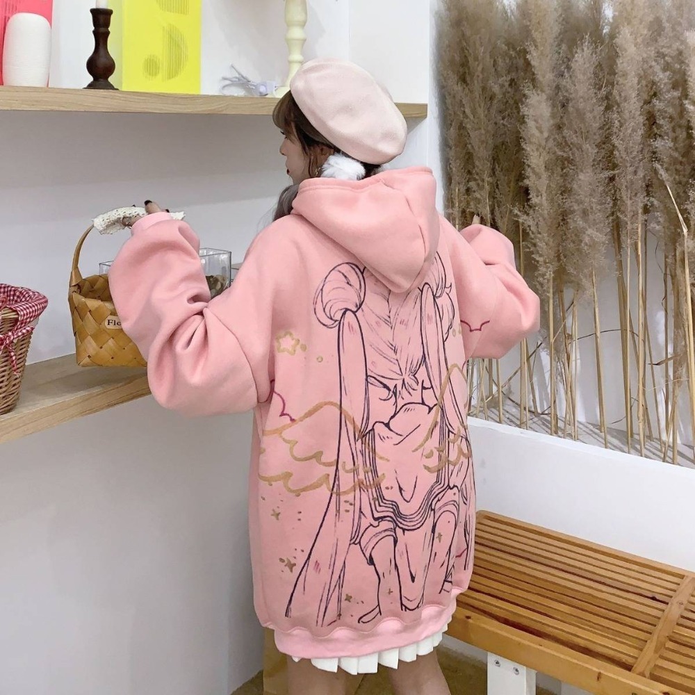 Kawaii sailor moon ulzzang cartoon sweatshirts pullovers oversize hooded hoodie streetwear Harajuku Tops Girl MX200812