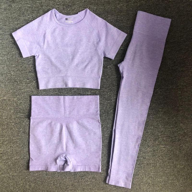 3/PCS Yoga Set Workout Seamless Women Sportswear Gym Clothing Sports Suits Fitness Short Sleeve Crop Top High Waist Leggings