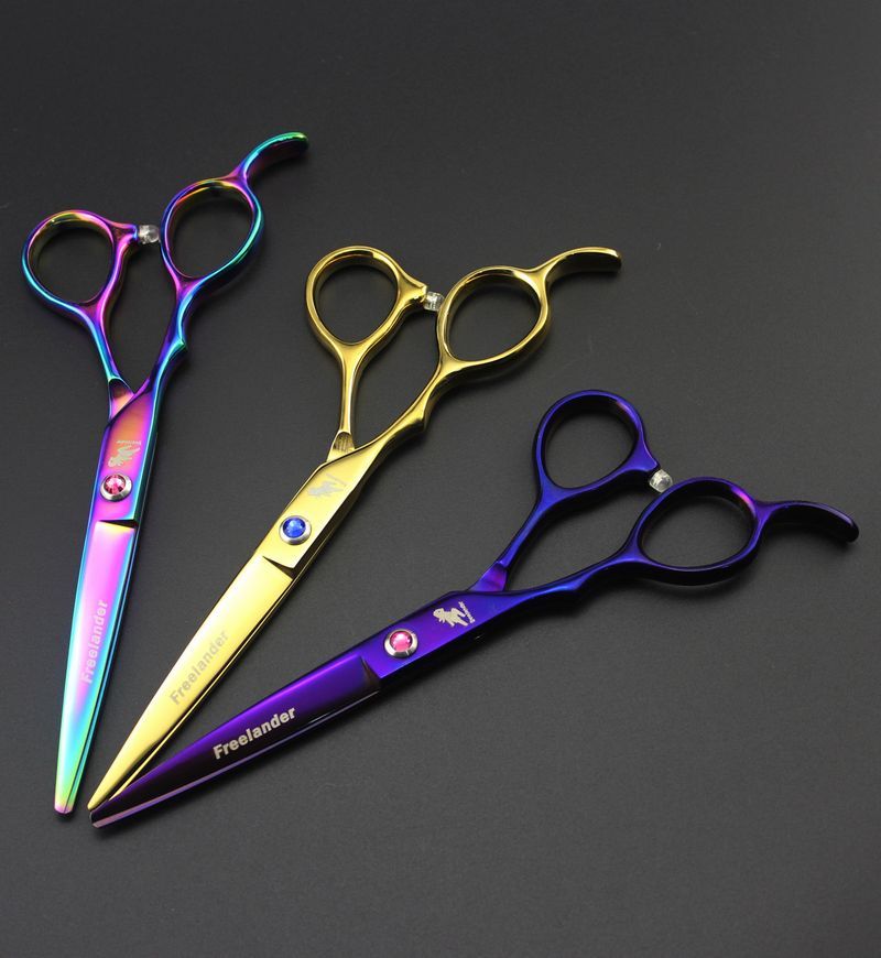 Freelander left hand 6.0 inch cutting/thinning hair scissors golden/rainbow/purple for option free shipping