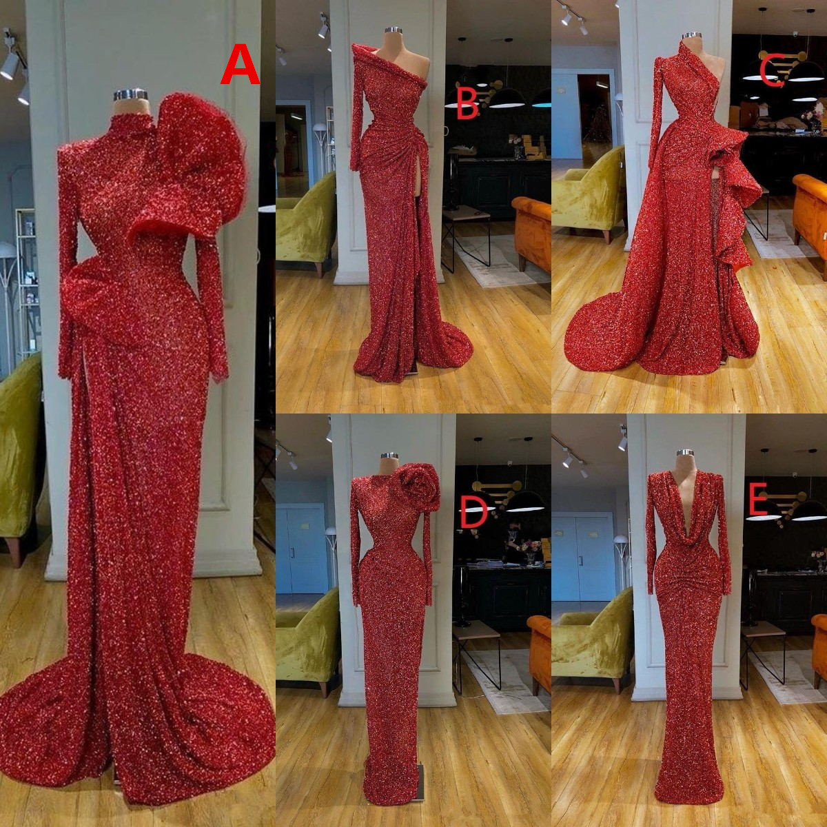 Glitter Red Mermaid Evening Dresses 2021 Sexy Sequined Prom Dress Formal Evening Gowns robe de soiree Abendkleider