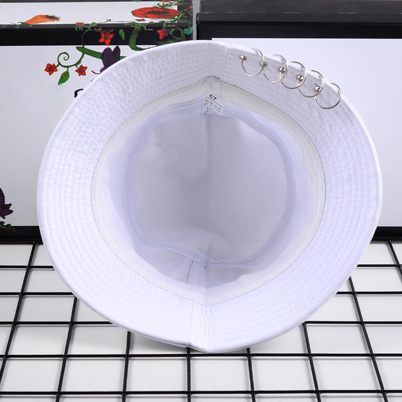 Solid Color Cool Unisex Iron Pin Ring Personality Bucket Hat Cap Folding Fisherman Hat Hunting Fishing Outdoor Cap