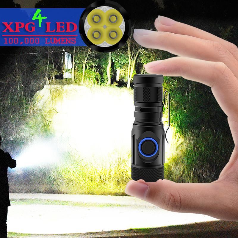 

Highest lumen most powerful led torch mini flashlight usb cree 4*XPG LED tactical waterproof rechargeable 18350/18650 battery Y200727