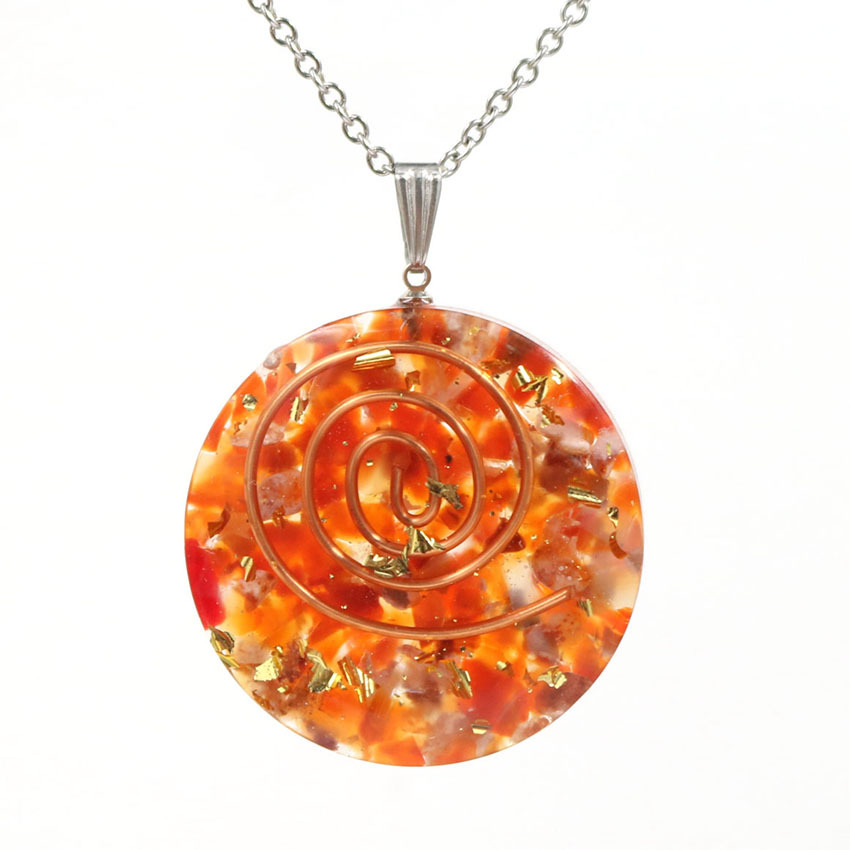 QIMOSHI Raw Quartz Round Coin Pendant Yoga chakra Necklace for Women Men Stone Crystal Circle Disc Pendants Jewelry