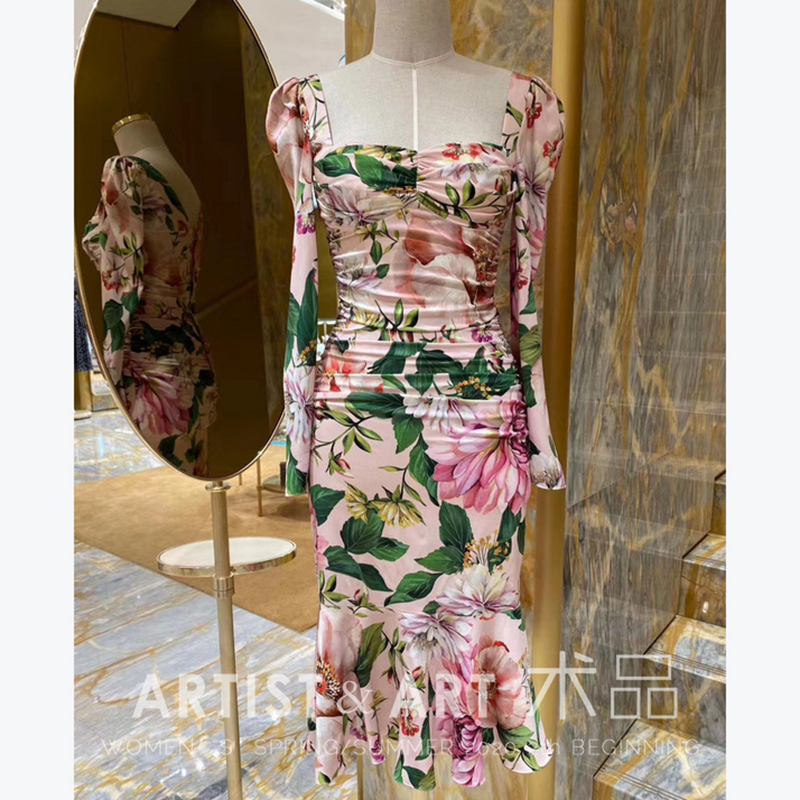 Designer High End Summer Party Mermaid Dresses Women' Sexy Square Collar Ruched Bodycon Flower Print Silk Dress, Multi
Designer High End Summer Party Mermaid Dresses Women' Sexy Square Collar Ruched Bodycon Flower Print Silk Dress, Multi