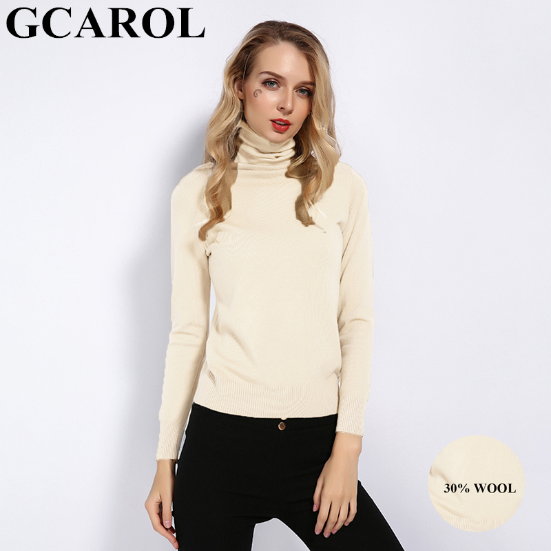 GCAROL New Women 30% Wool Turtleneck Sweater Fall Winter Jumper Render Knit Basic Pullover Solid Color OL Lady Knitted Tops Y200819
