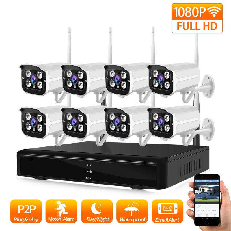 

ZGWANG 2MP 1080P Wireless CCTV System 8CH HD NVR Kit Outdoor IP66 IR Night Vision IP Wifi Camera Security System Surveillance