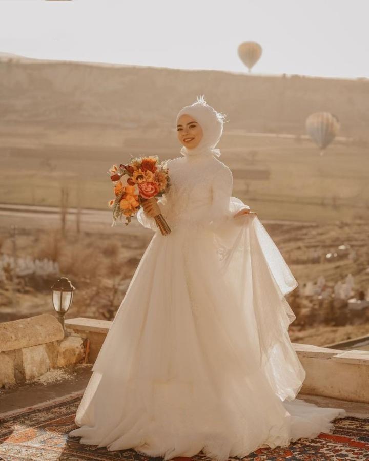 2021 New Muslim Wedding Dresses with Hijab Puffy Long Sleeves Lace Plus Size Bridal Gowns Custom Made vestido de novia