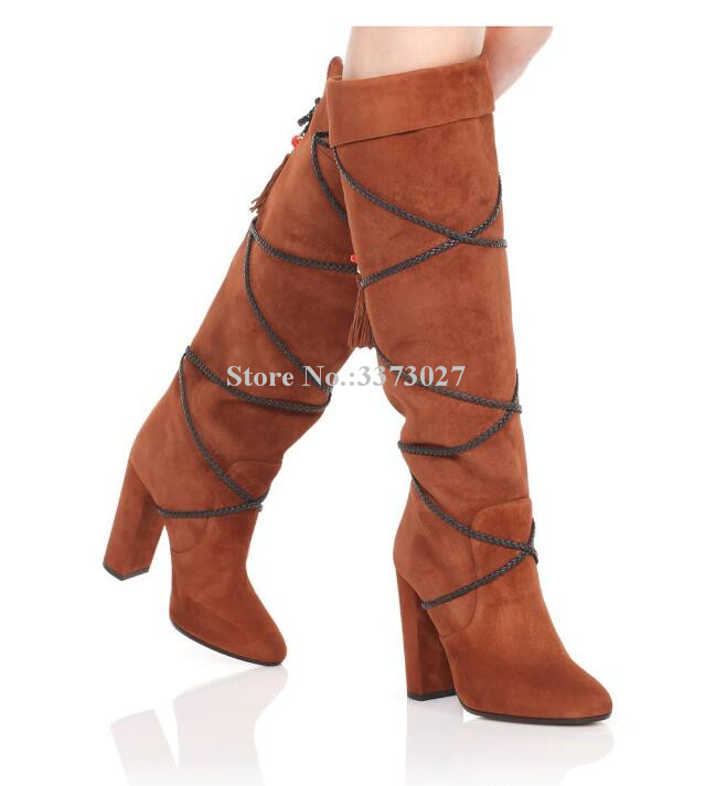 New Cross Ropes Woman Fringe Long Boots Best Design Suede Chunky Heel Tassel Over the Knee Boots Ladies Large Size Banquet Shoes, Color 1
New Cross Ropes Woman Fringe Long Boots Best Design Suede Chunky Heel Tassel Over the Knee Boots Ladies Large Size Banquet Shoes, Color 1