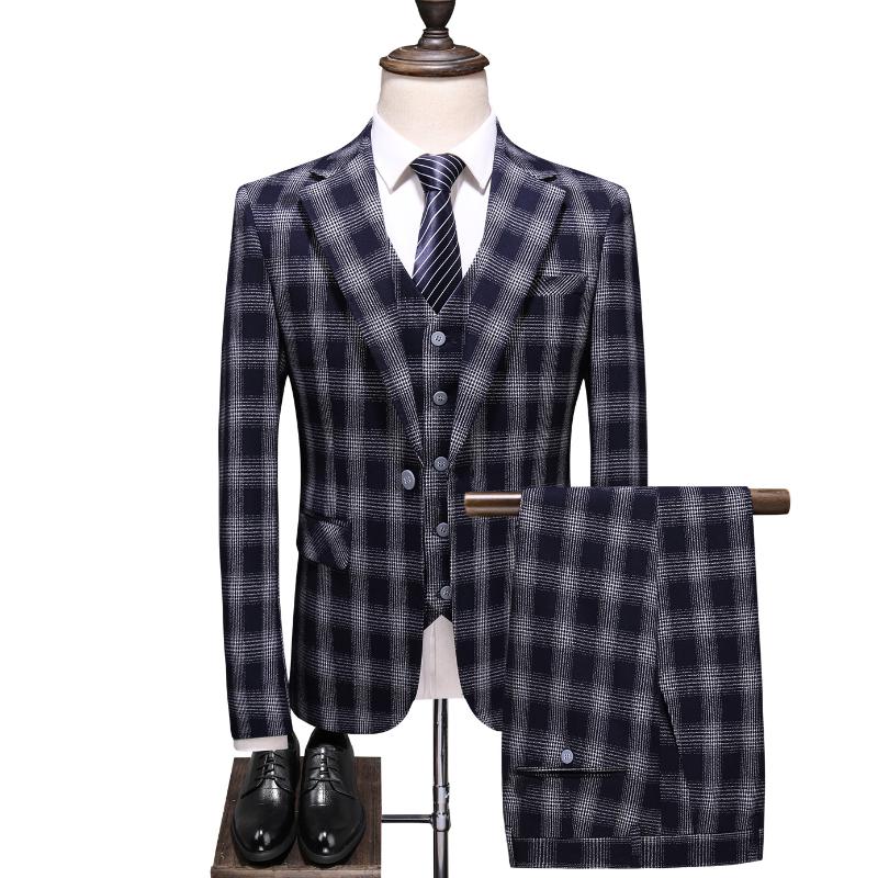 Classic Business Banquet Men Suit Jacket + Pant + Vest Autumn Winter Men Suit 3 Piece Set Fashion Slim Fit Plaid Suits, Blue
Classic Business Banquet Men Suit Jacket + Pant + Vest Autumn Winter Men Suit 3 Piece Set Fashion Slim Fit Plaid Suits, Blue