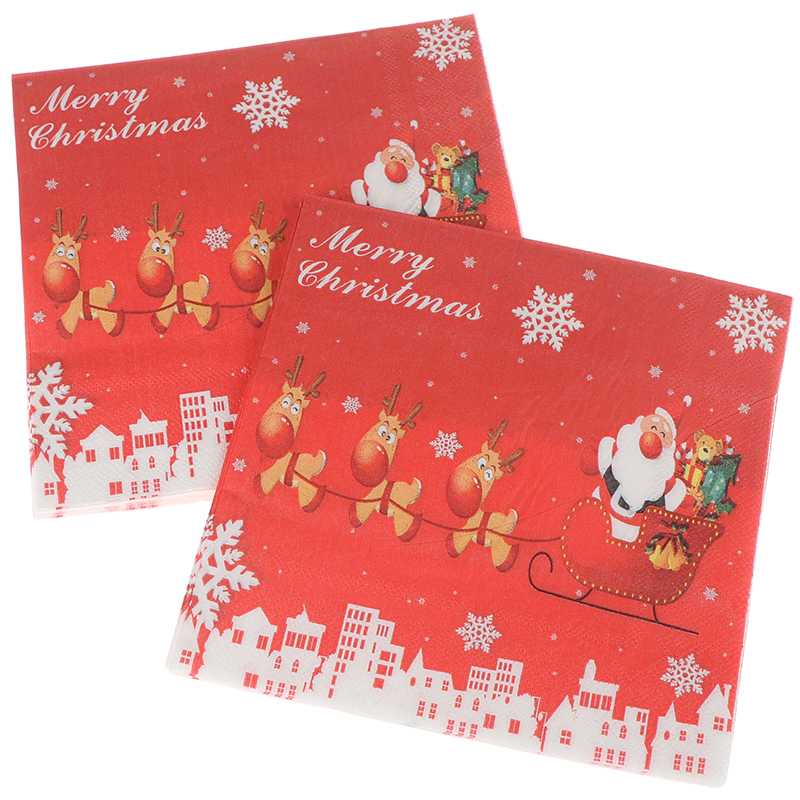 20pcs/Set Creative Santa Claus Deer Beautiful Printing Napkins Xmas Napkins Christmas Tree For Home Store Party