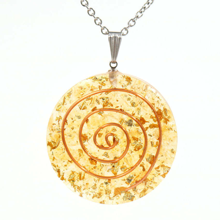 QIMOSHI Raw Quartz Round Coin Pendant Yoga chakra Necklace for Women Men Stone Crystal Circle Disc Pendants Jewelry