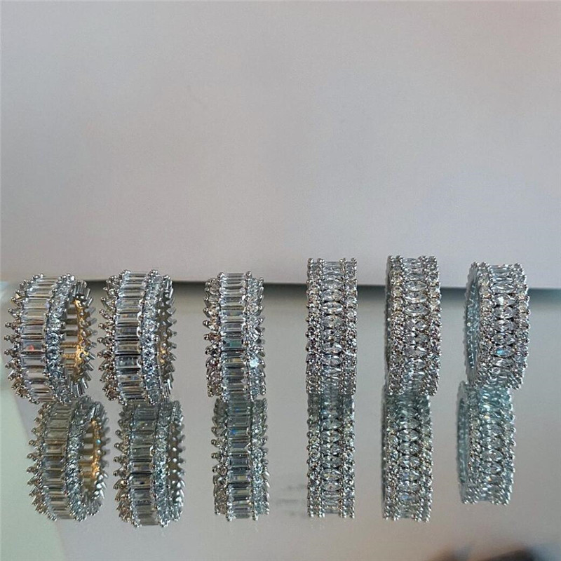 Size 5-10 Brand New Luxury Jewelry 925 Sterling Silver Marquise Cut White Topaz CZ Diamond Party Women Wedding Band Ring For Lover's Gift