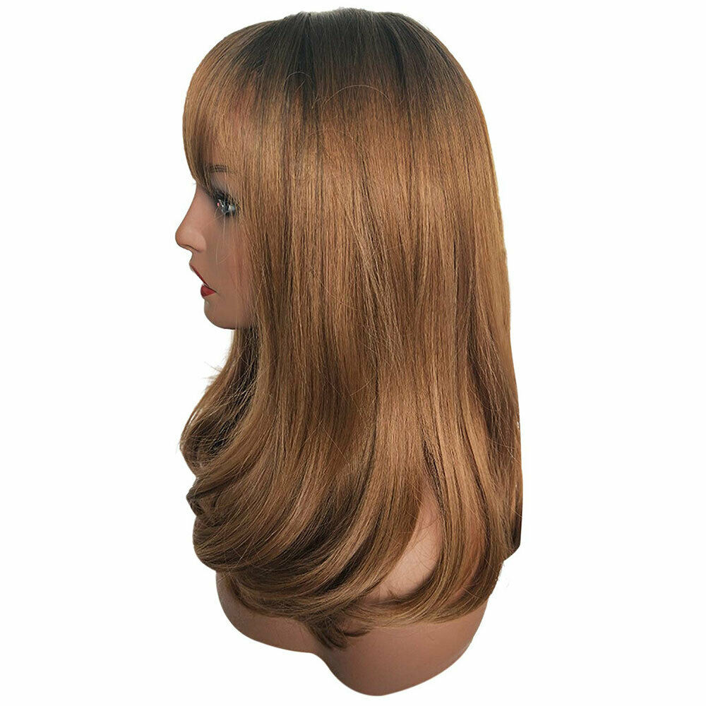 Women Short Curly Bob Wig Synthetic Brown Wig With Bangs Party Daily Prop