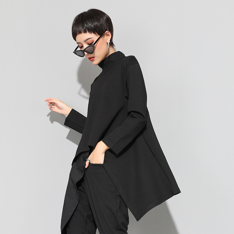 XITAO Vintage Black Turtle Neck T Shirt Women Plus Size Kawaii Casual Long Sleeve Irregular Tops Korean Clothes New ZLL1177