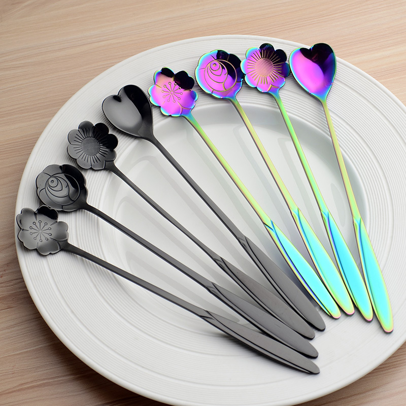 Black Petal Spoon Magic Color Long Handle Spoon Cherry Blossom Stainless Steel Tableware Color Coffee Flatware Set
Black Petal Spoon Magic Color Long Handle Spoon Cherry Blossom Stainless Steel Tableware Color Coffee Flatware Set