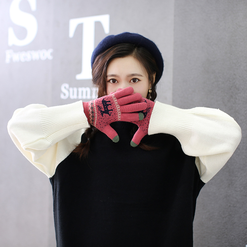Women Knitted Touch Screen Five Fingers Gloves Winter Cute Elk Pattern Colorful&Soft Cotton Gloves Korean Style Knitting Mittens
Women Knitted Touch Screen Five Fingers Gloves Winter Cute Elk Pattern Colorful&Soft Cotton Gloves Korean Style Knitting Mittens