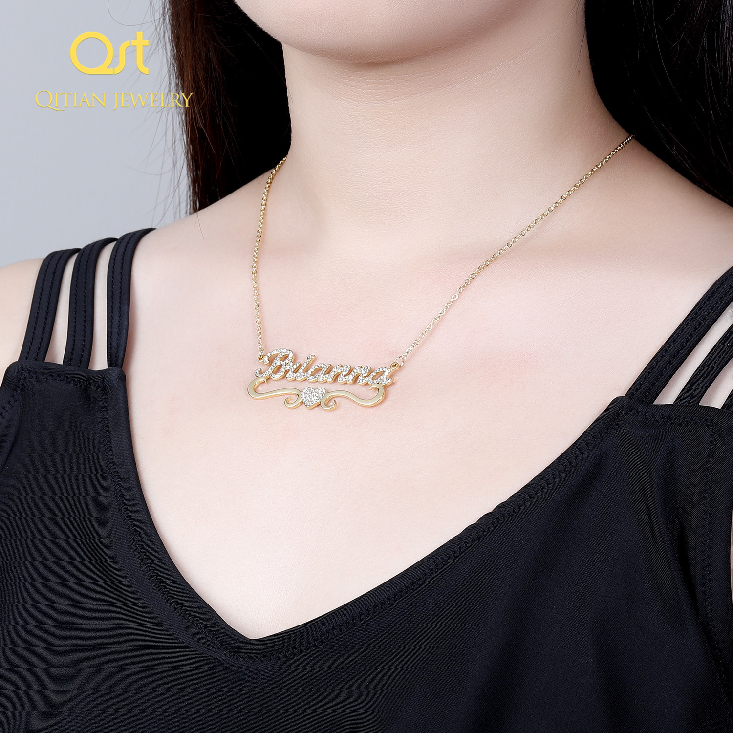 Heart With Personalized Name Necklace & Pendants For Women bling jewelry iced out Initial Choker Custom bling initial necklace Y200810