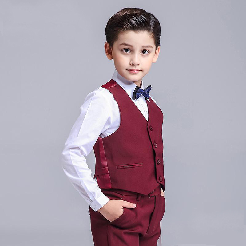burgundy boys formal suits dinner tuxedos little boy groomsmen kids children for wedding party prom suit wear jacketsvestpants